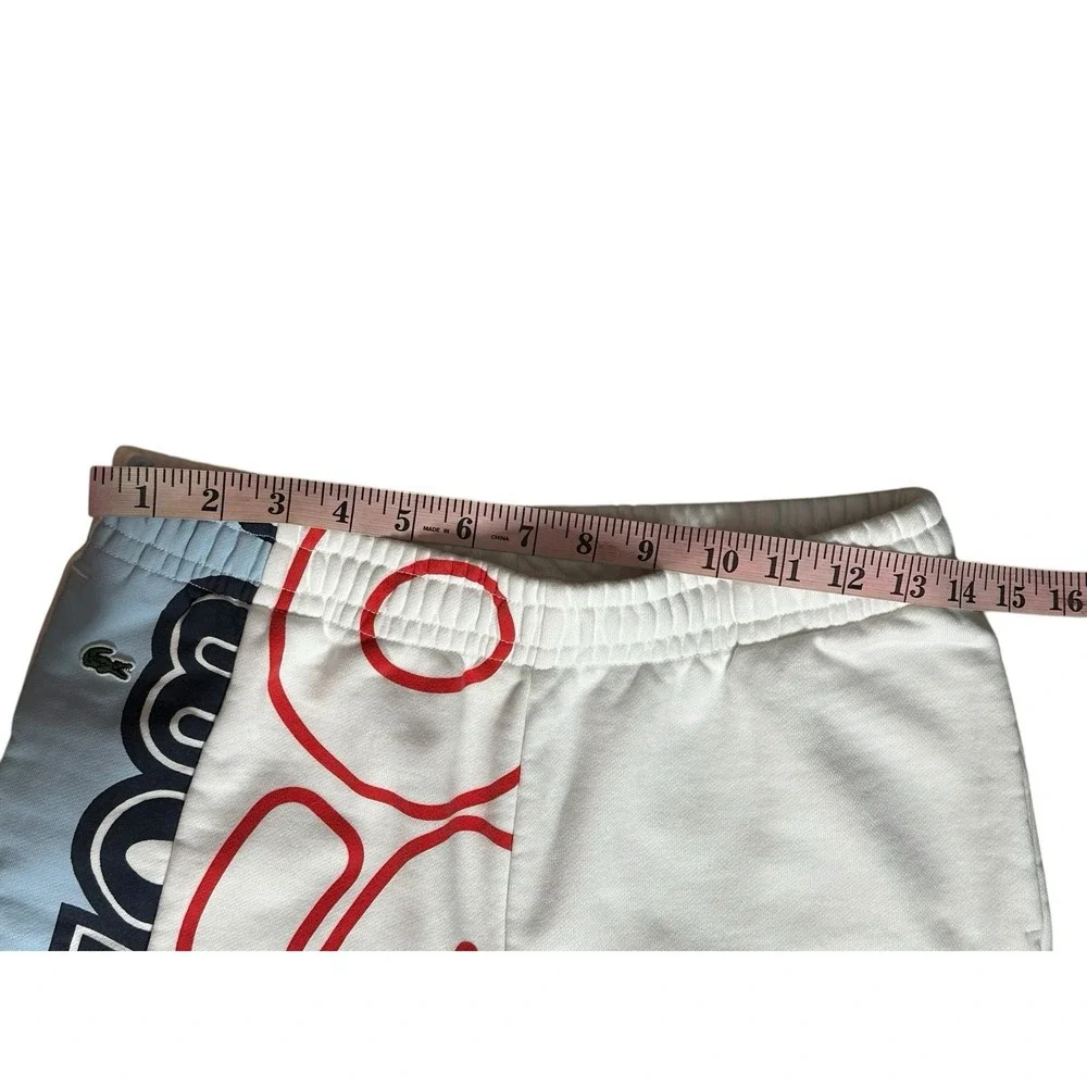 Lacoste‎ Jogger Track Pants Boys 16 Red White Side Logo Fleece Elastic Waist